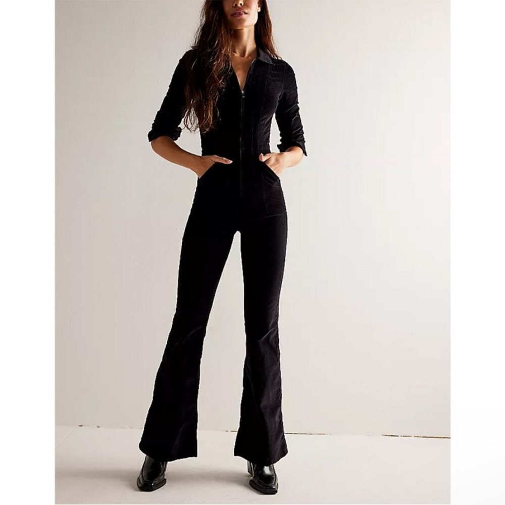 FREE PEOPLE We the Free Jayde Cord Flare Jumpsuit / Black